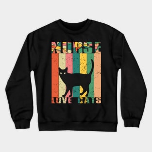 Nurse Who Loves Cats Retro Sunset Crewneck Sweatshirt